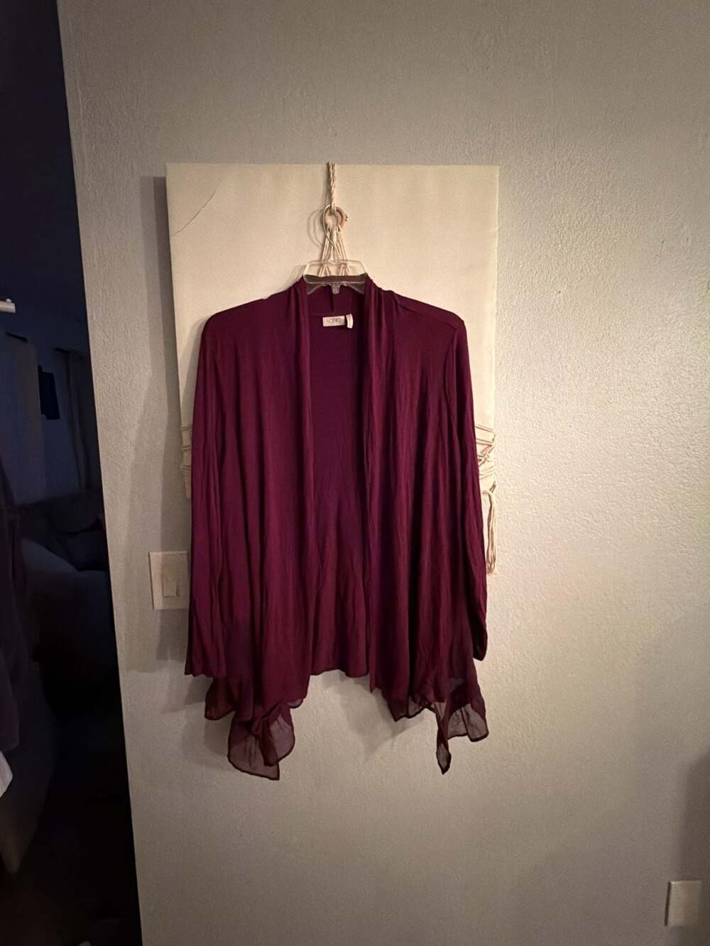 LOGO by Lori Goldstein Open Front Cardigan with Chiffon Trim